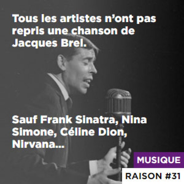 Raison #31 Tous les artistes n’ont pas repris une chanson de Jacques Brel. - Sauf Frank Sinatra, Nina Simone, Céline Dion, Nirvana…